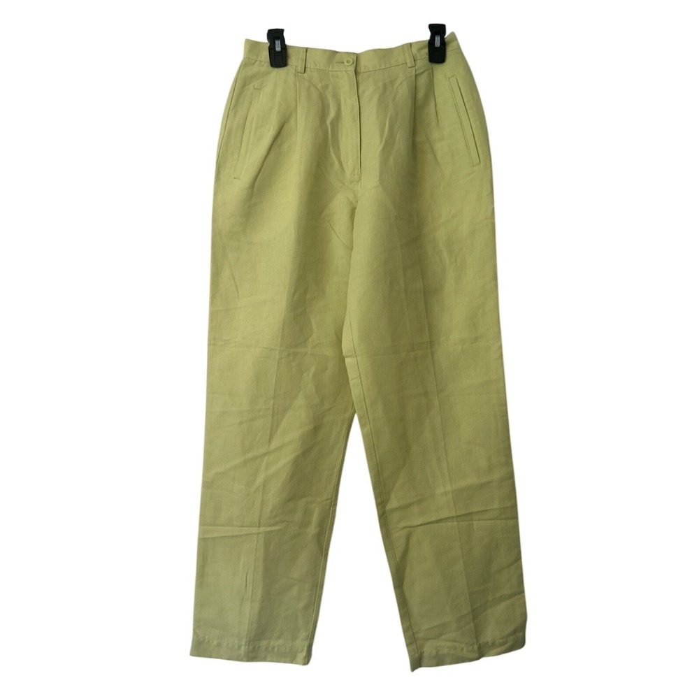 VTG Liz Claiborne Liz Sport Petite Mint Green Linen Cotton Pleated Trouser Sz 8